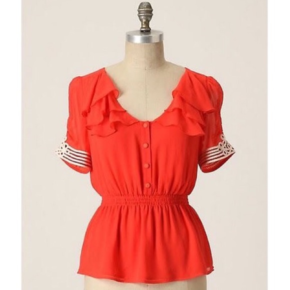 Anthropologie Tops - Anthropologie Odille Ruffle Peplum Silk Top